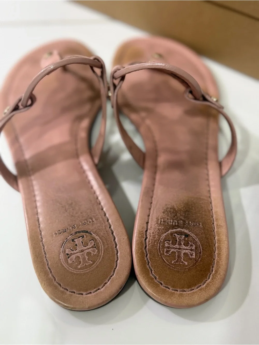 Tory Burch Pink Leather Logo Thong Sandals